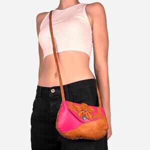 Jessica Simpson brown leather pink floral crossbody purse bag